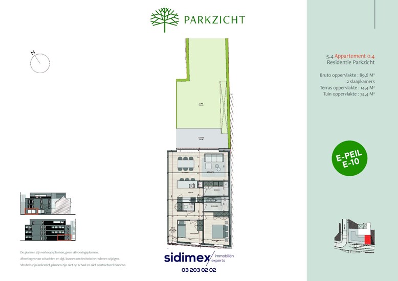 2 slpk appartement van ca. 89,6 m&#178; met terras en tuin 