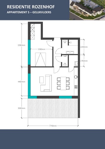 Gelijkvloers nieuwbouwappartement met 1 slaapkamer, riante tuin en parking 