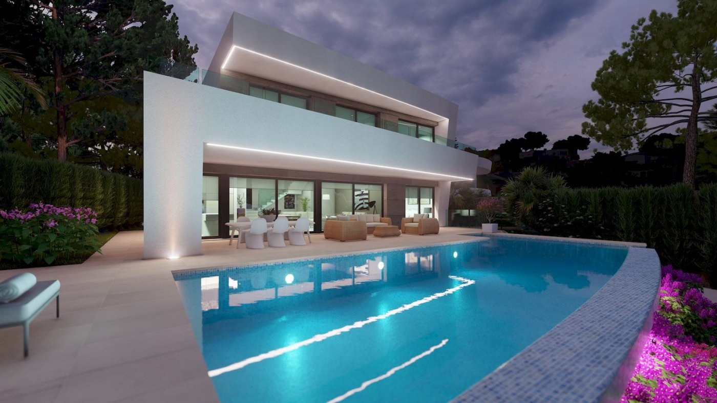 Nieuwe moderne villa met zeezicht, zeer goed gelegen in een rustige buurt op slechts 2,5 km van de stranden en het centrum van Moraira