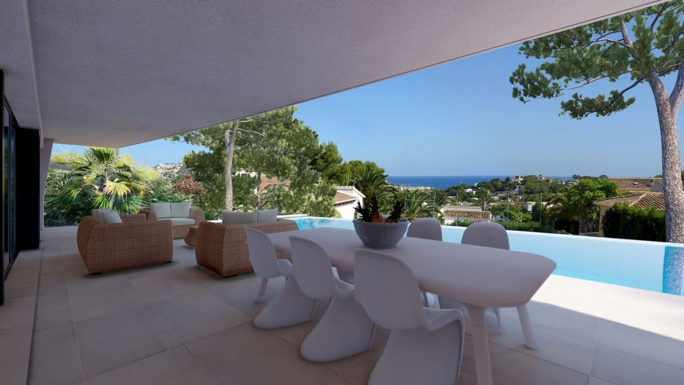 Nieuwe moderne villa met zeezicht, zeer goed gelegen in een rustige buurt op slechts 2,5 km van de stranden en het centrum van Moraira