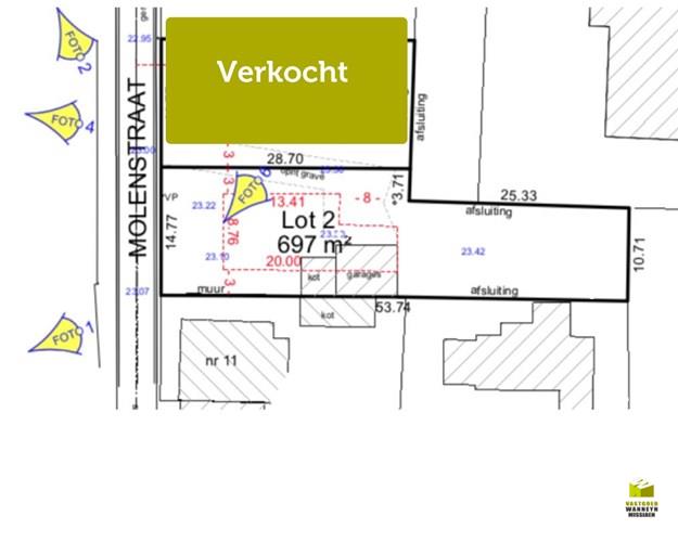 Bouwrijp Lot (2) bouwgrond van 697 m2 geschikt voor OPEN bebouwing in centrum Wingene 
