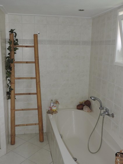 luxe afgewerkte badkamer met ligbad,