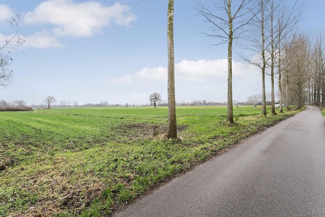 De toegangsweg naar de woning met de prachtige Brabantse landerijen.
